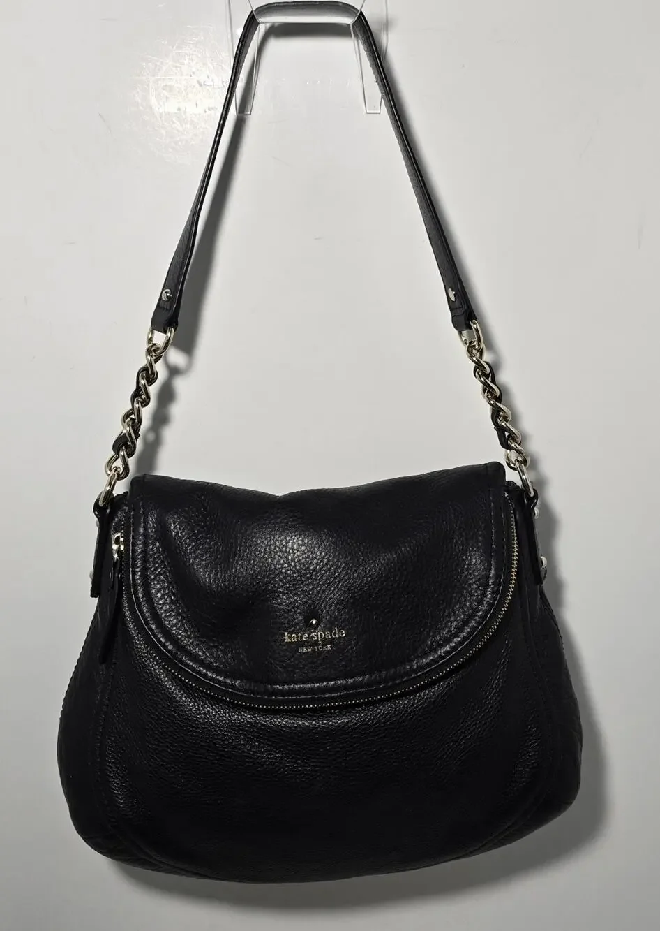 Kate Spade New York Cobble Hill Black Pebbled Leather Shoulder Bag Chain Strap